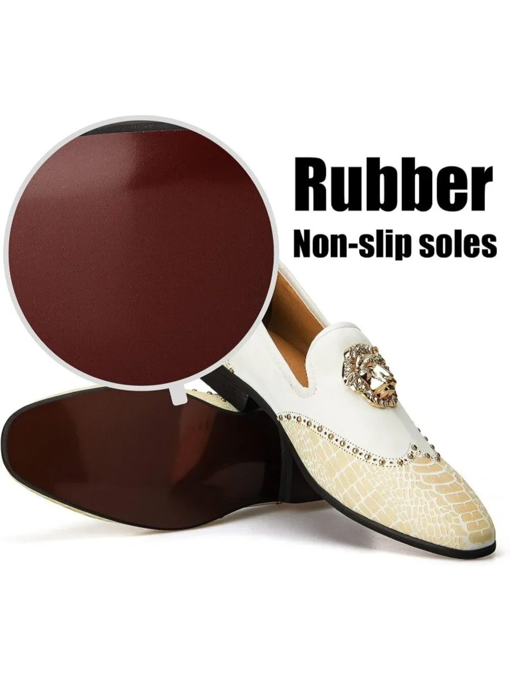 JITAI Men's White12 Elegant Rubber & Leather Penny Loafers Casual Formal Shoes